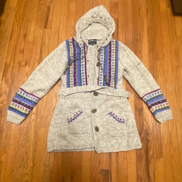 Lost Horizons Hand Knitted Beaded Wool Women’s Hooded sz Large Cardigan - Picture 3 of 11